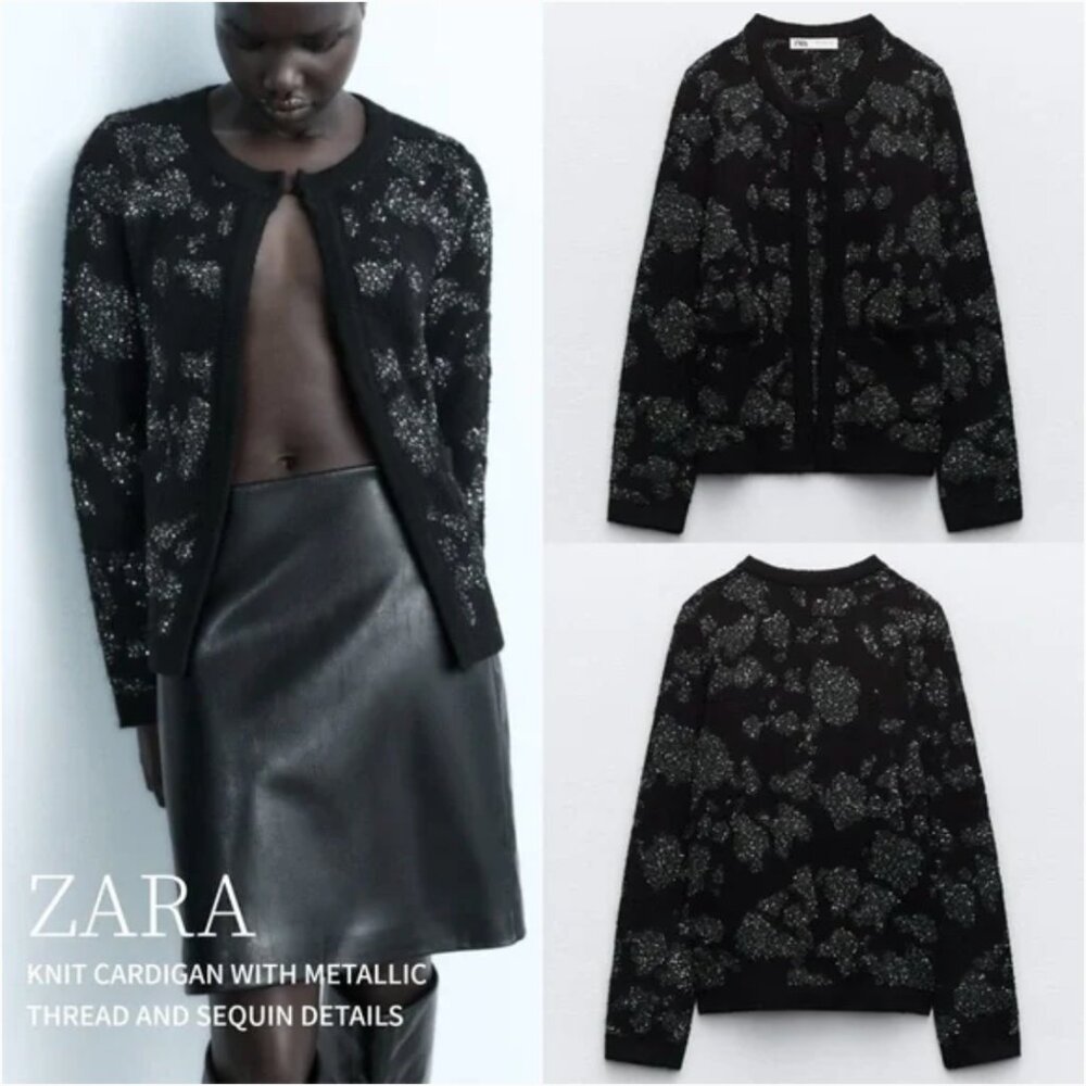 SEQUIN METALLIC THREAD KNIT CARDIGANBLACK size S